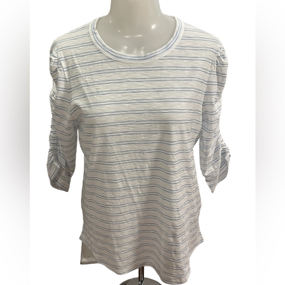 Veronica Beard White and Blue Striped Long Sleeve Top